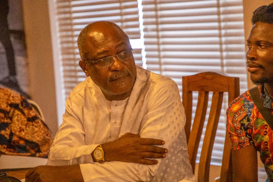 Bimbo Manuel at table reading for kunle afolayans Ijogbon