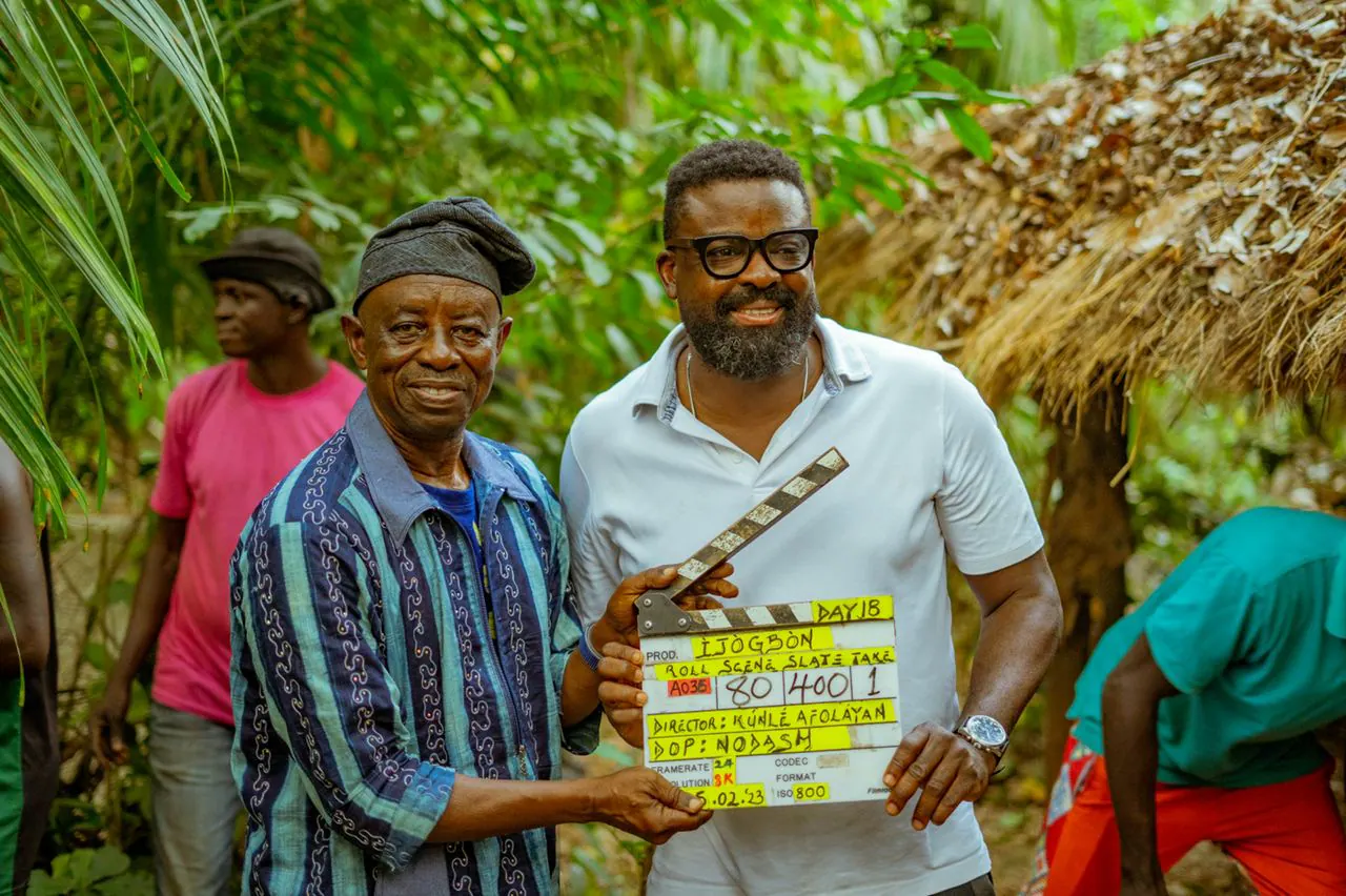 tunde kelani and kunle afolayan on set of ijogbon