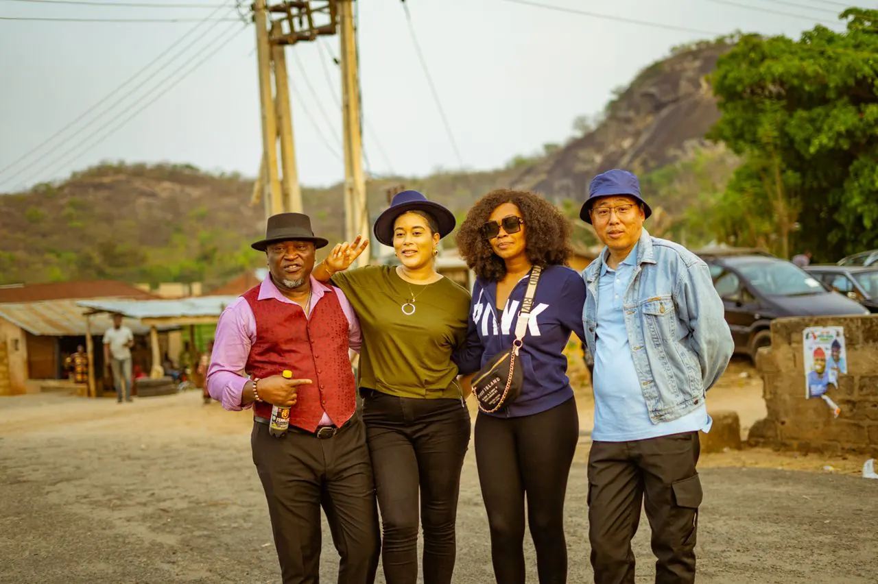 femi branch, adunni ade, Tana Adelana and Robin Lee on set of ijogbon 